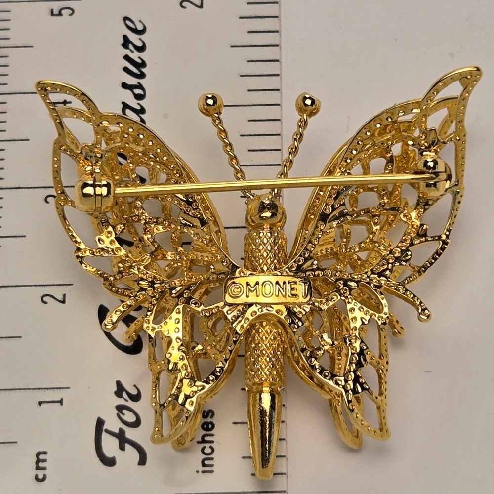 Monet Butterfly Brooch Gold Excellent Vintage Filigree Pin Accessory - Picture 3 of 3